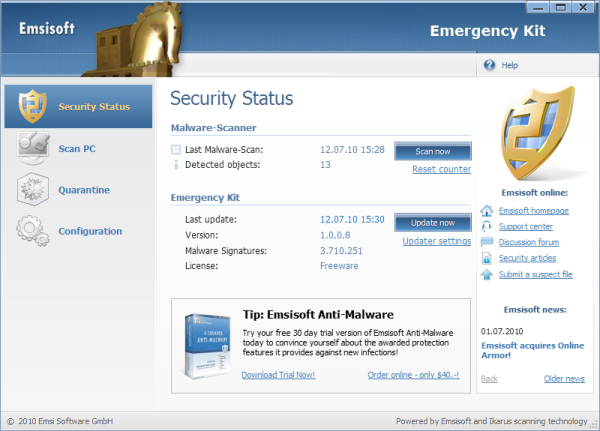 Emergency Kit - Miglior antispyware 2013 - Download antispyware e antimalware gratis per Windows